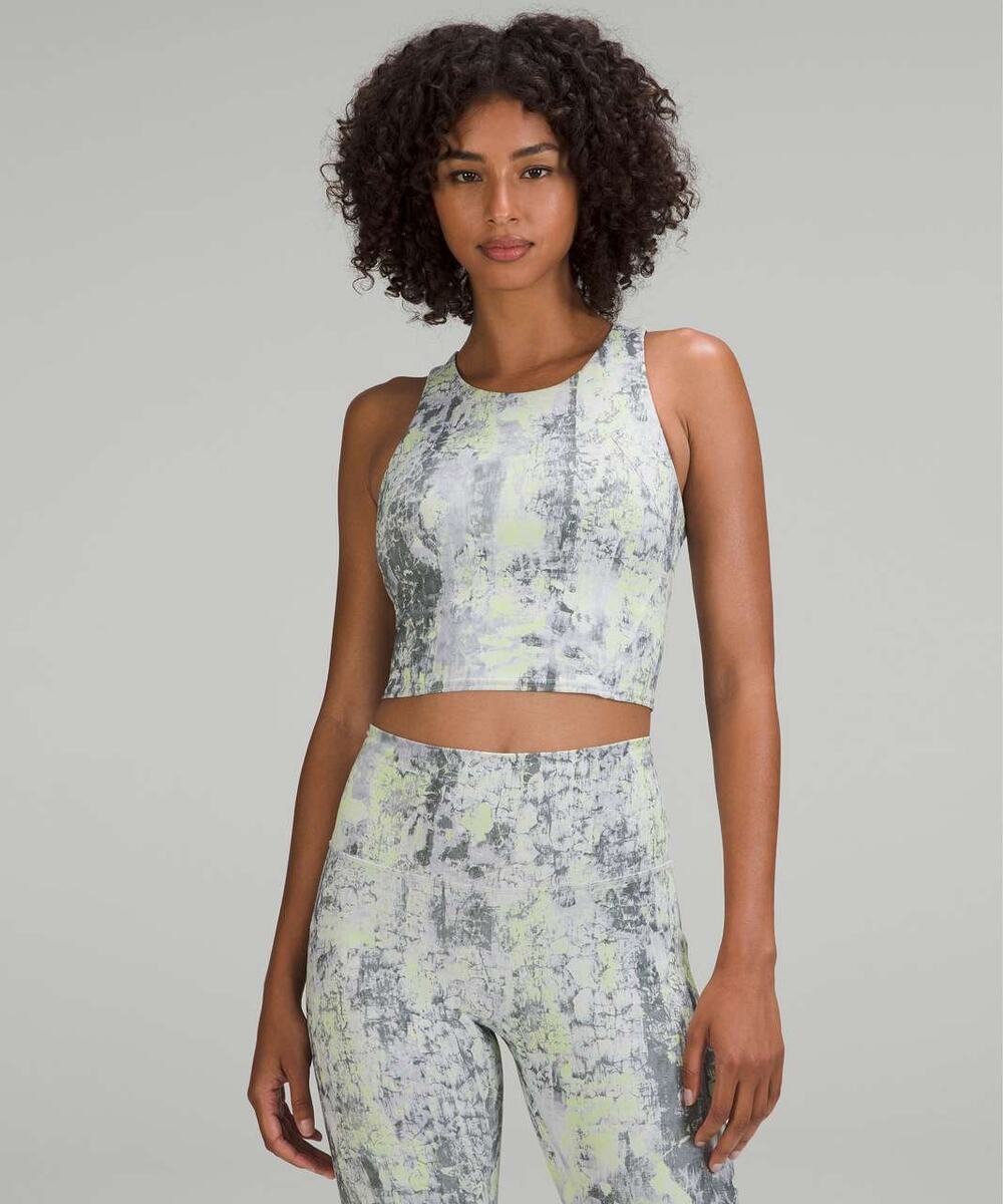 Lululemon Grey + Green Invigorate Training Crop Tank Top Size 10 Workout
